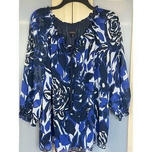 DANA BUCHMAN Women Blouse Sz XL Floral Lined Office Party‎ Sheer Boho Travel Top